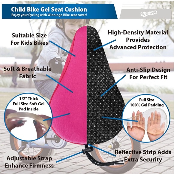 WINNINGO Gel Kids Bike Seat Cushion Cover, Anti-Slip Child Bike Seat Cover New - Picture 6 of 8